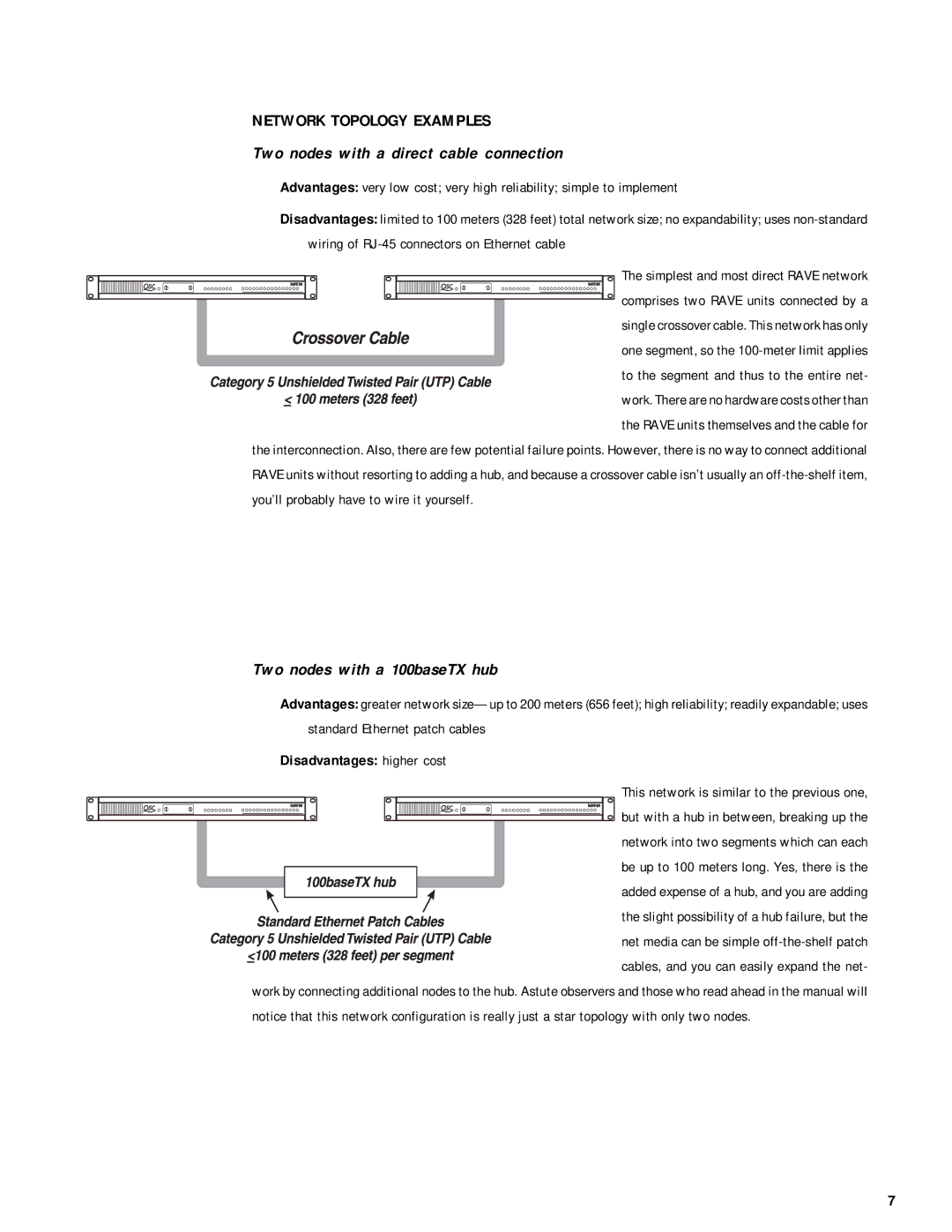 QSC Audio RAVE 160, RAVE 81, RAVE 161, RAVE 188, RAVE 88 Network Topology Examples, Two nodes with a direct cable connection 