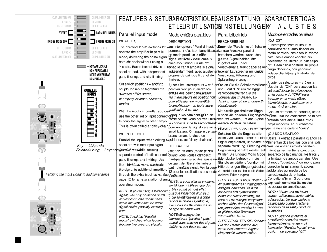 QSC Audio RMX 850, RMX 2450 Parallel input mode, Parallelbetrieb, Mododeentradasparalelas, Mode entrées parallèles 