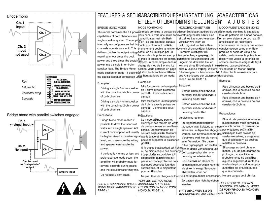 QSC Audio RMX 1850HD, RMX 2450, RMX 850, RMX 1450 user manual Bridge mono with parallel switches engaged 