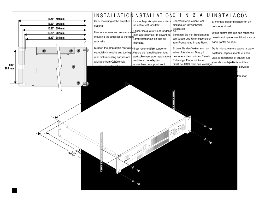 QSC Audio RMX 850, RMX 2450 Rack mounting of the amplifier is optional, Händlern oder Distributoren bestellt werden 