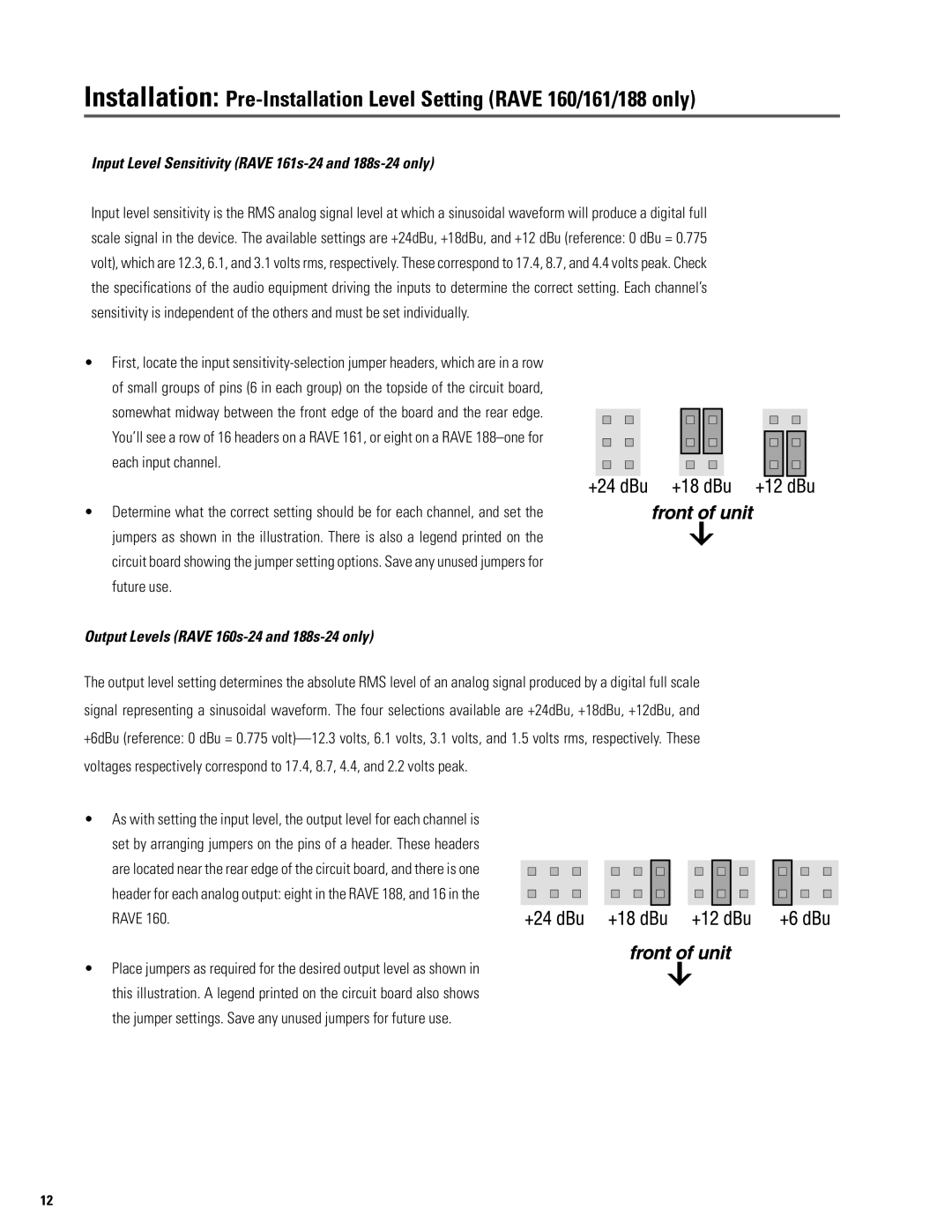 QSC Audio S series user manual Input Level Sensitivity Rave 161s-24 and 188s-24 only 