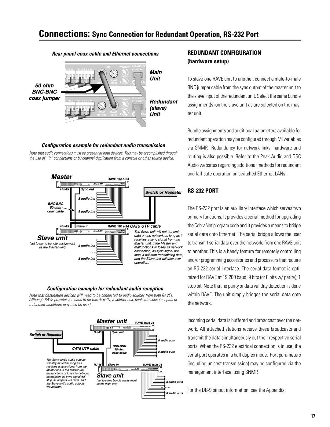 QSC Audio S series user manual Redundant Configuration, RS-232 Port 