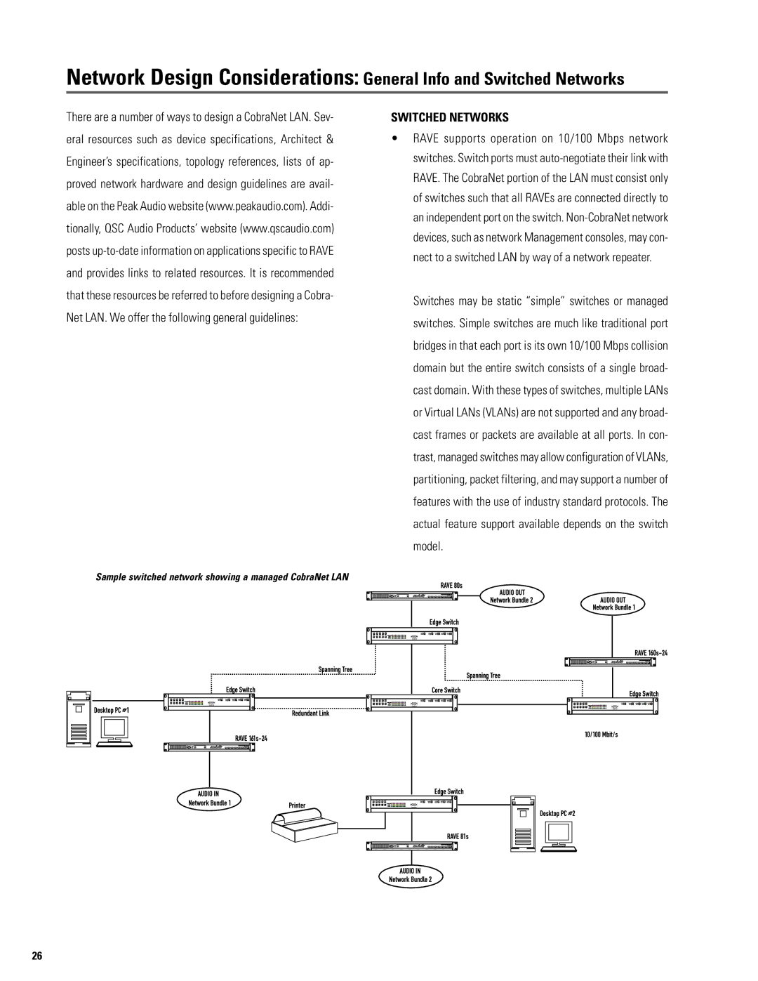 QSC Audio S series user manual Switched Networks 