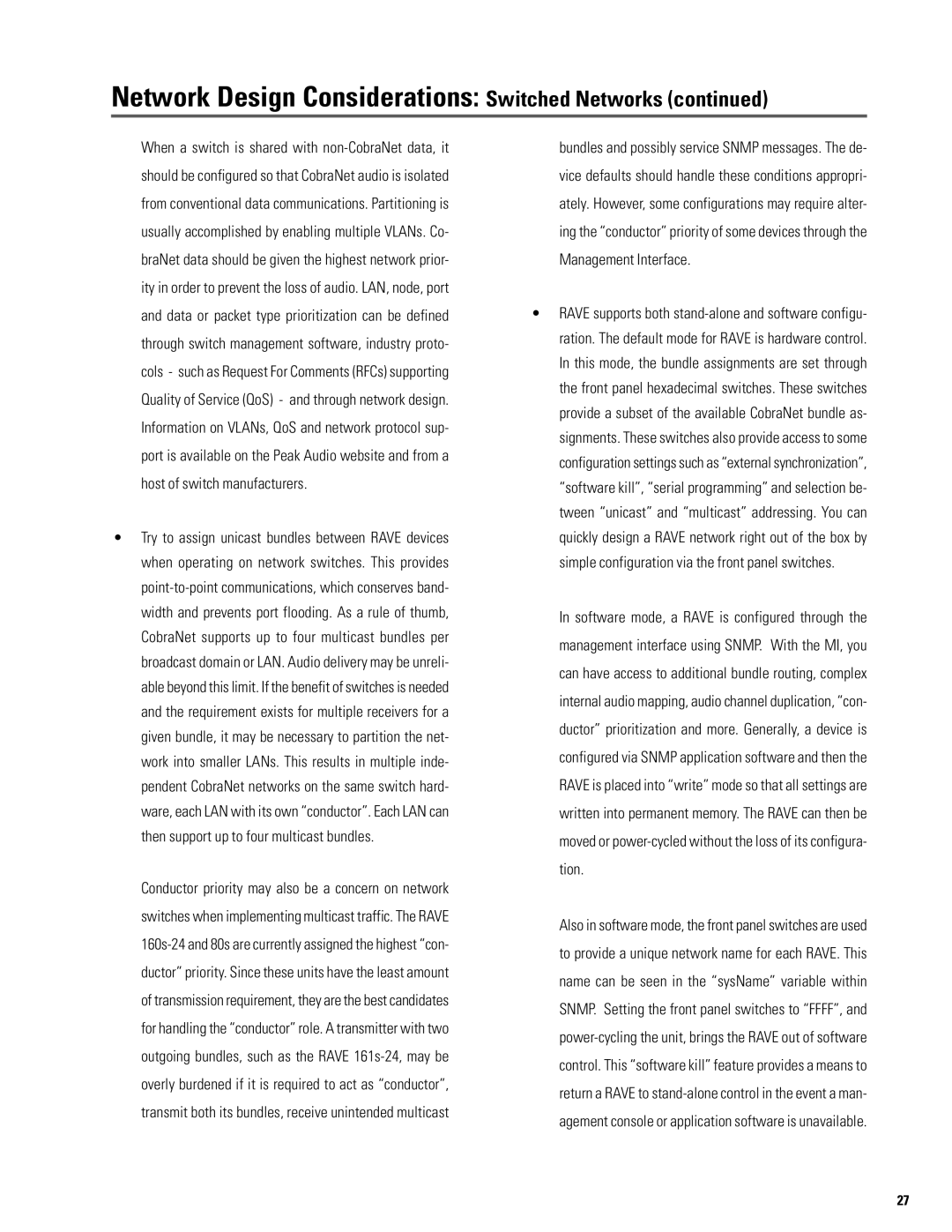 QSC Audio S series user manual Network Design Considerations Switched Networks 