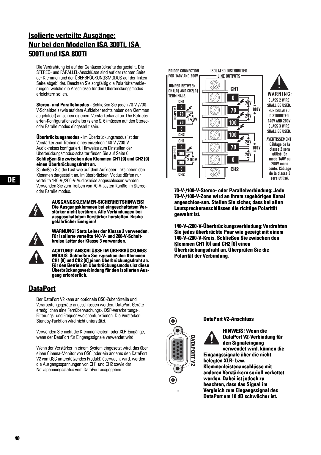 QSC Audio SA 1350 user manual Isolierte verteilte Ausgänge, DataPort V2-Anschluss 