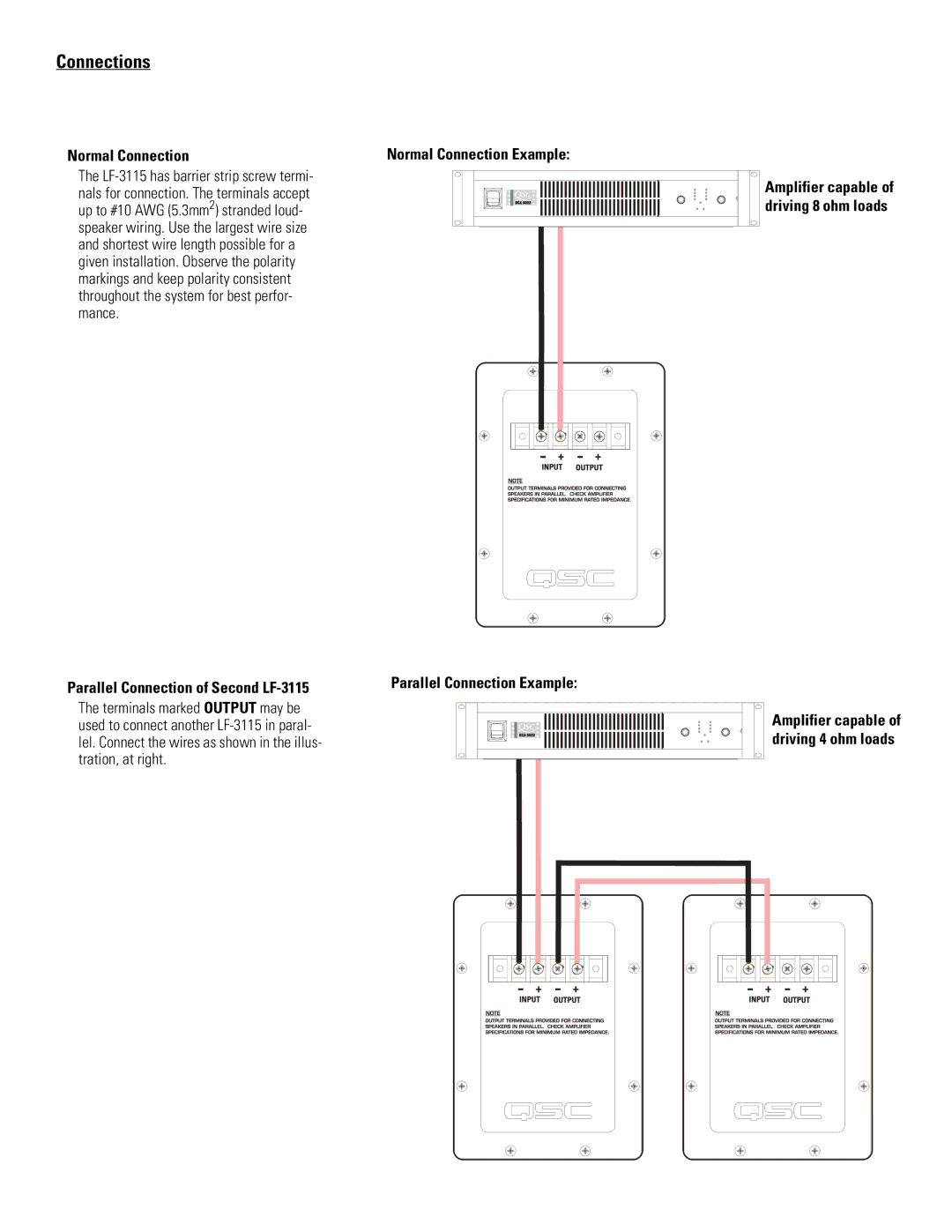 QSC Audio SC-312X specifications Normal Connection, Parallel Connection of Second LF-3115 