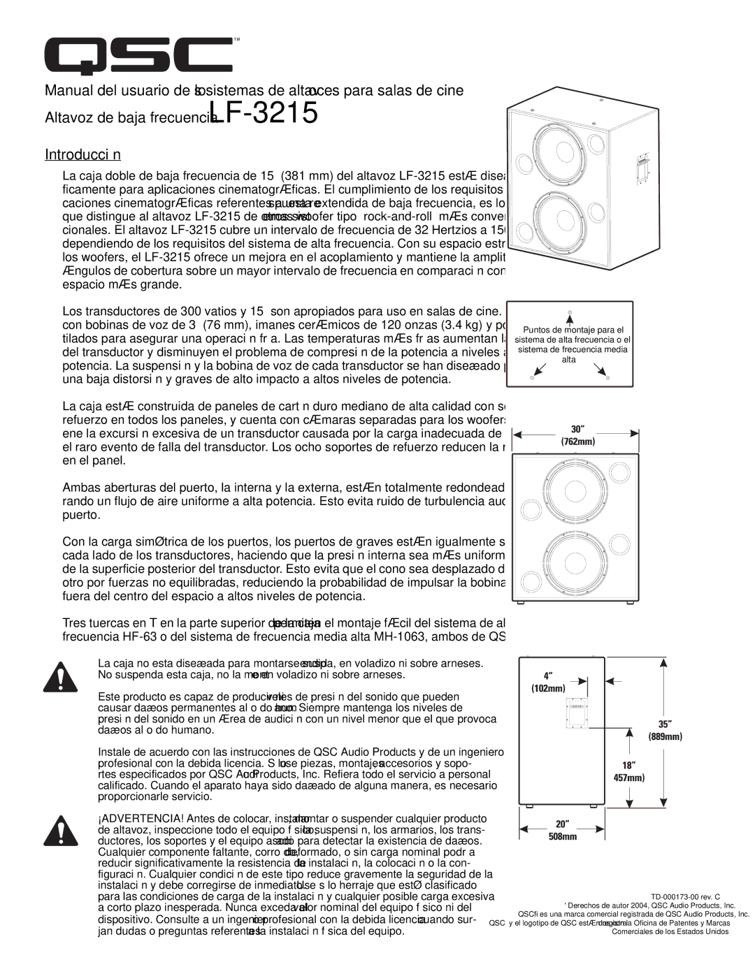 QSC Audio SC-322 specifications 