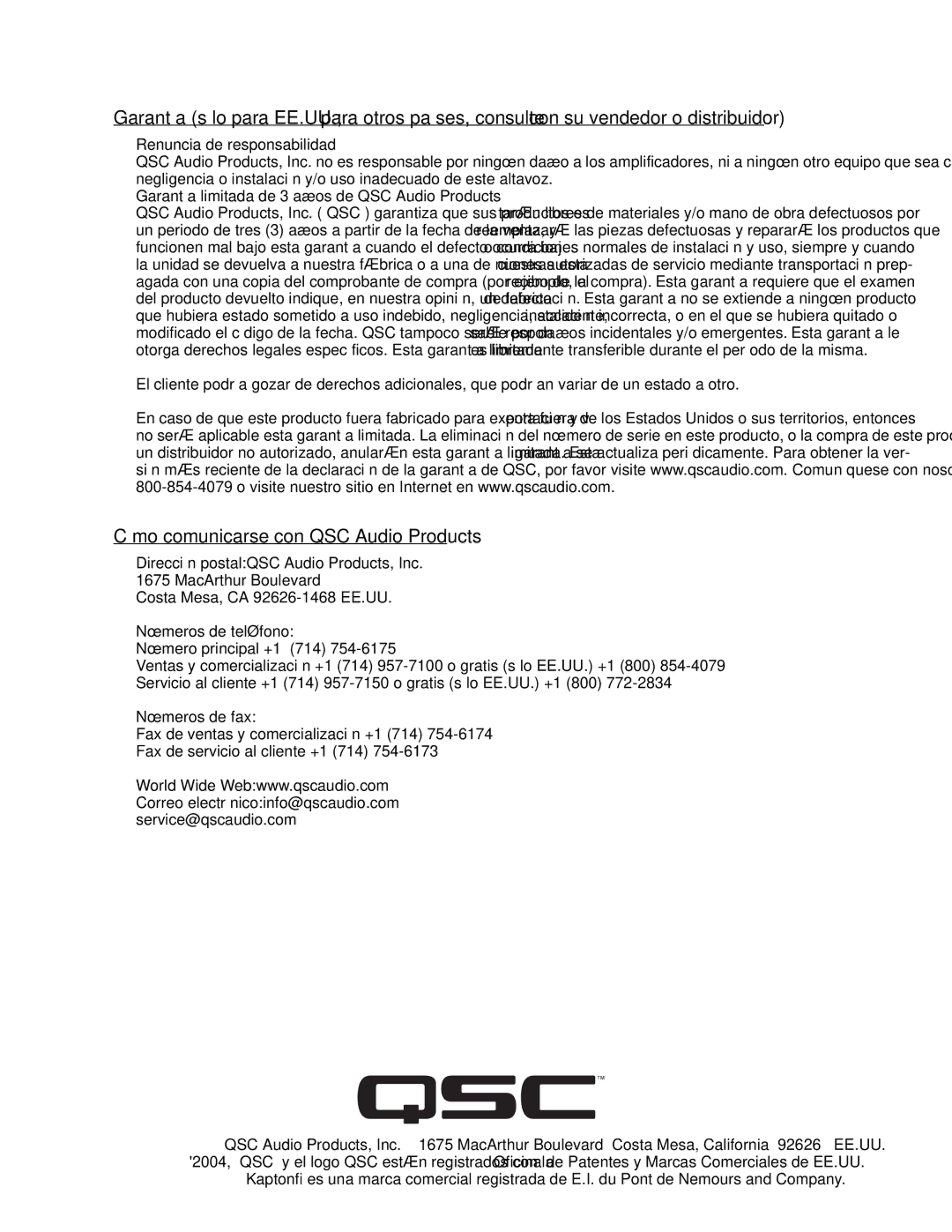 QSC Audio SC-322 specifications Cómo comunicarse con QSC Audio Products 