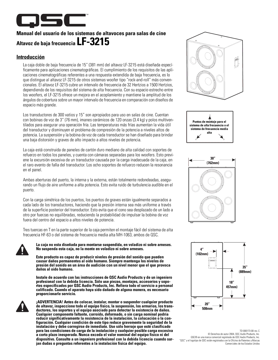 QSC Audio SC-322X specifications 