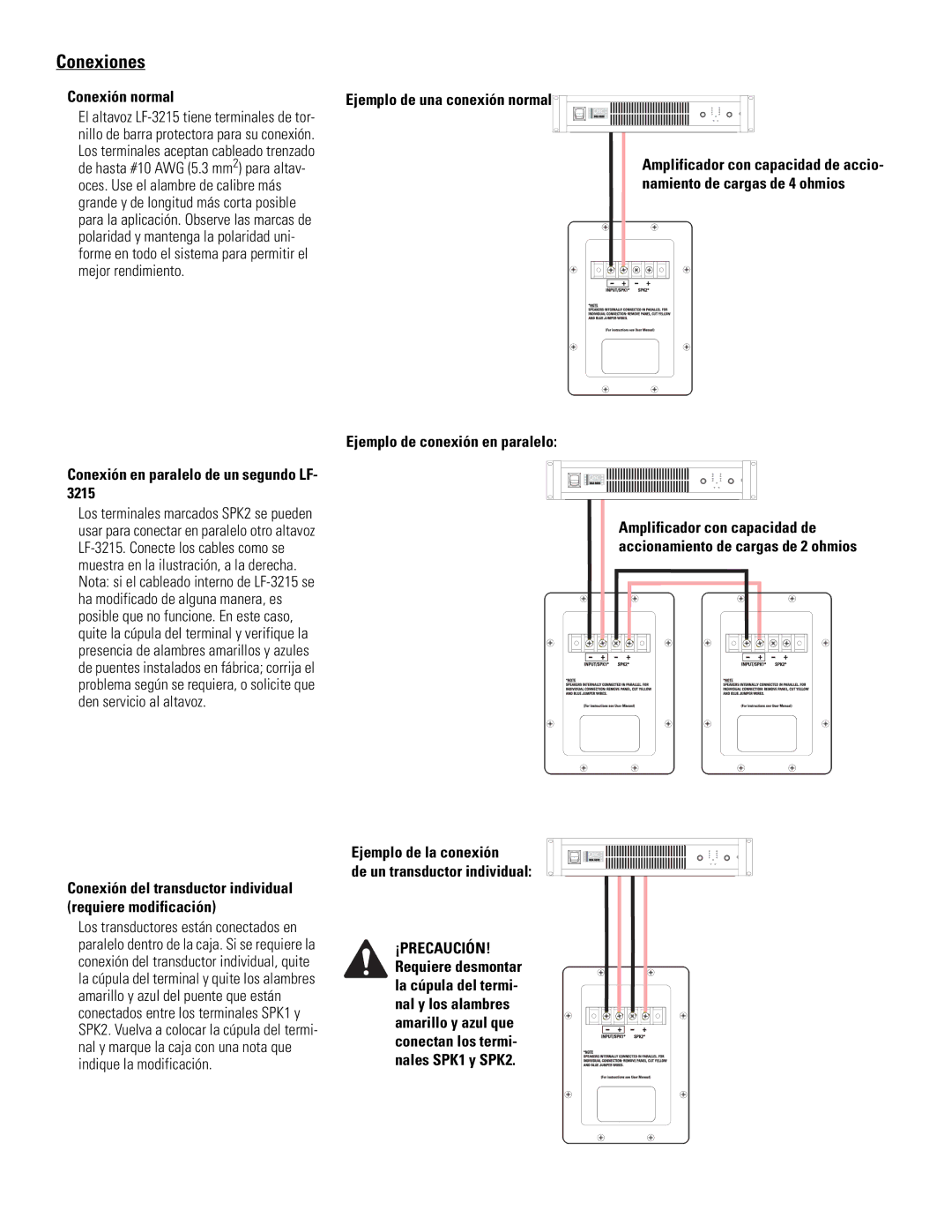 QSC Audio SC-322X specifications Conexiones, Conexión normal, Conexión en paralelo de un segundo LF 