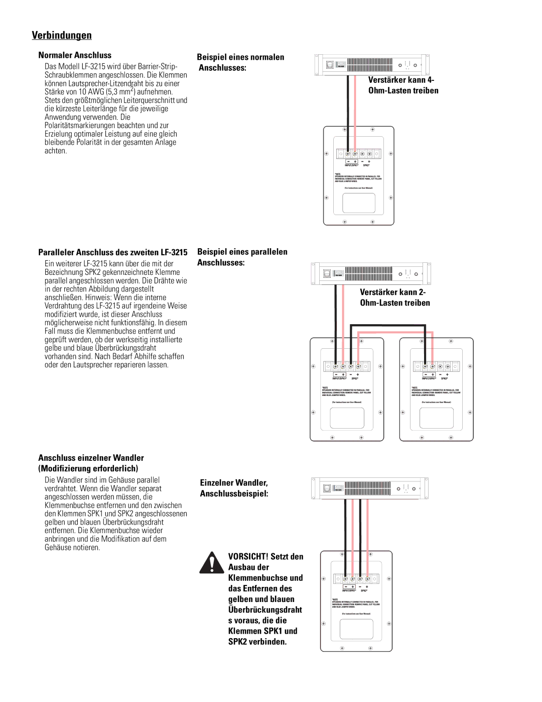 QSC Audio SC-322X specifications Verbindungen, Normaler Anschluss, Einzelner Wandler Anschlussbeispiel 