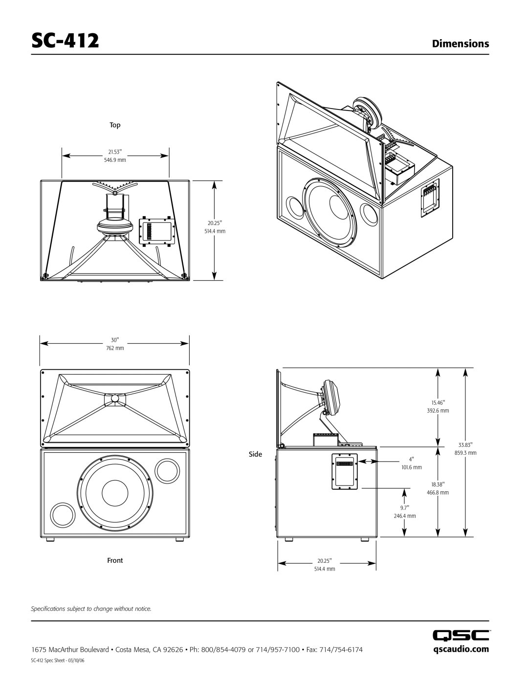 QSC Audio SC-412 specifications Qscaudio.com 