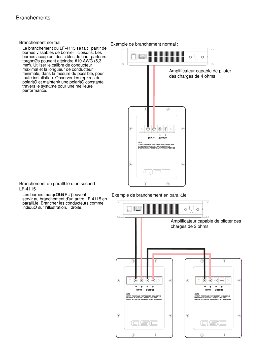 QSC Audio SC-412 Branchement normal, Branchement en parallèle dun second LF-4115, Exemple de branchement normal 