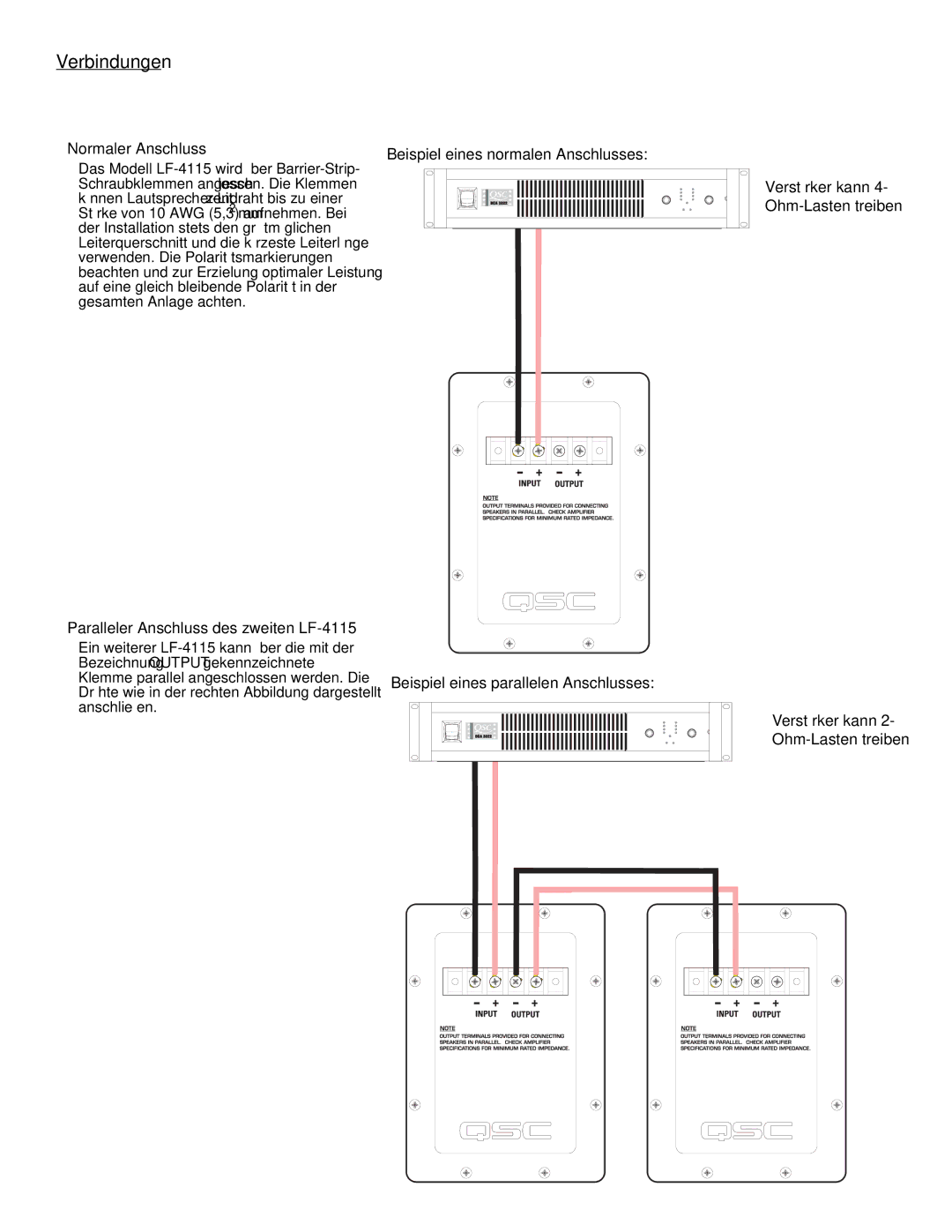 QSC Audio SC-412 specifications Normaler Anschluss, Paralleler Anschluss des zweiten LF-4115 