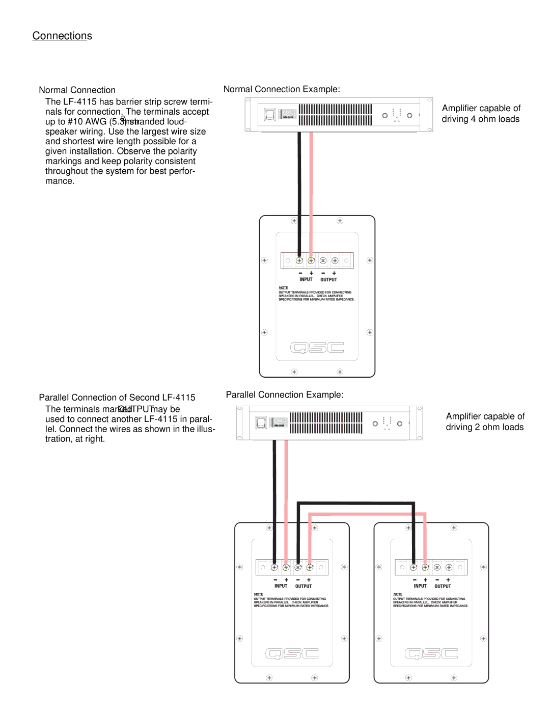 QSC Audio SC-412 specifications Normal Connection, Parallel Connection of Second LF-4115 