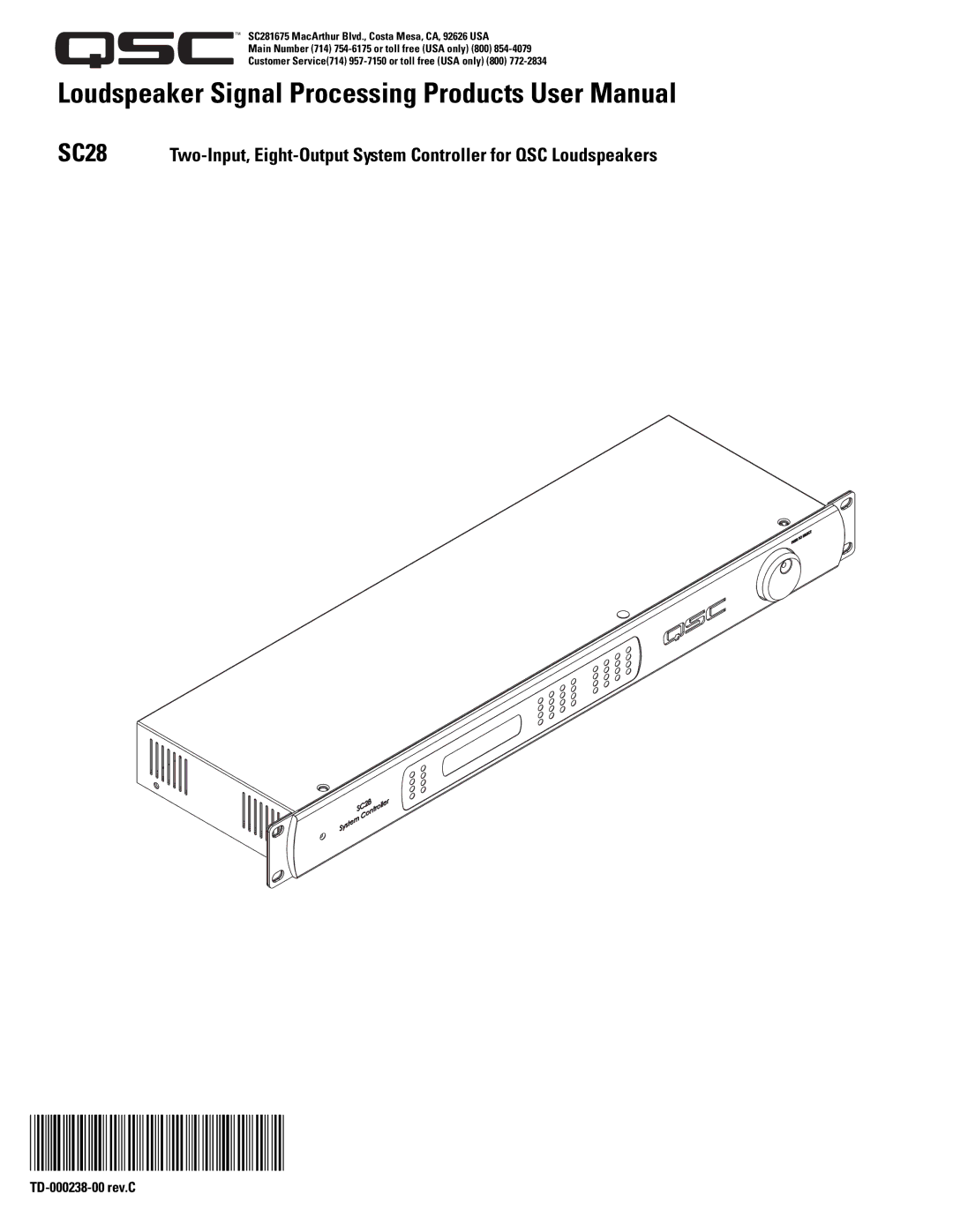 QSC Audio SC28 user manual TD-000238-00 