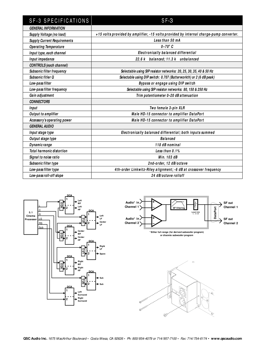 QSC Audio SF-3 manual General Information, Connectors, General Audio 