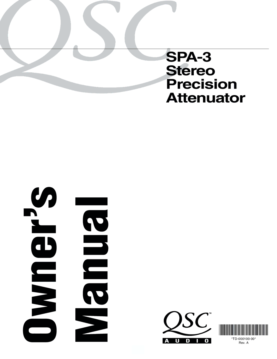 QSC Audio SPA-3 owner manual Owner’s Manual 