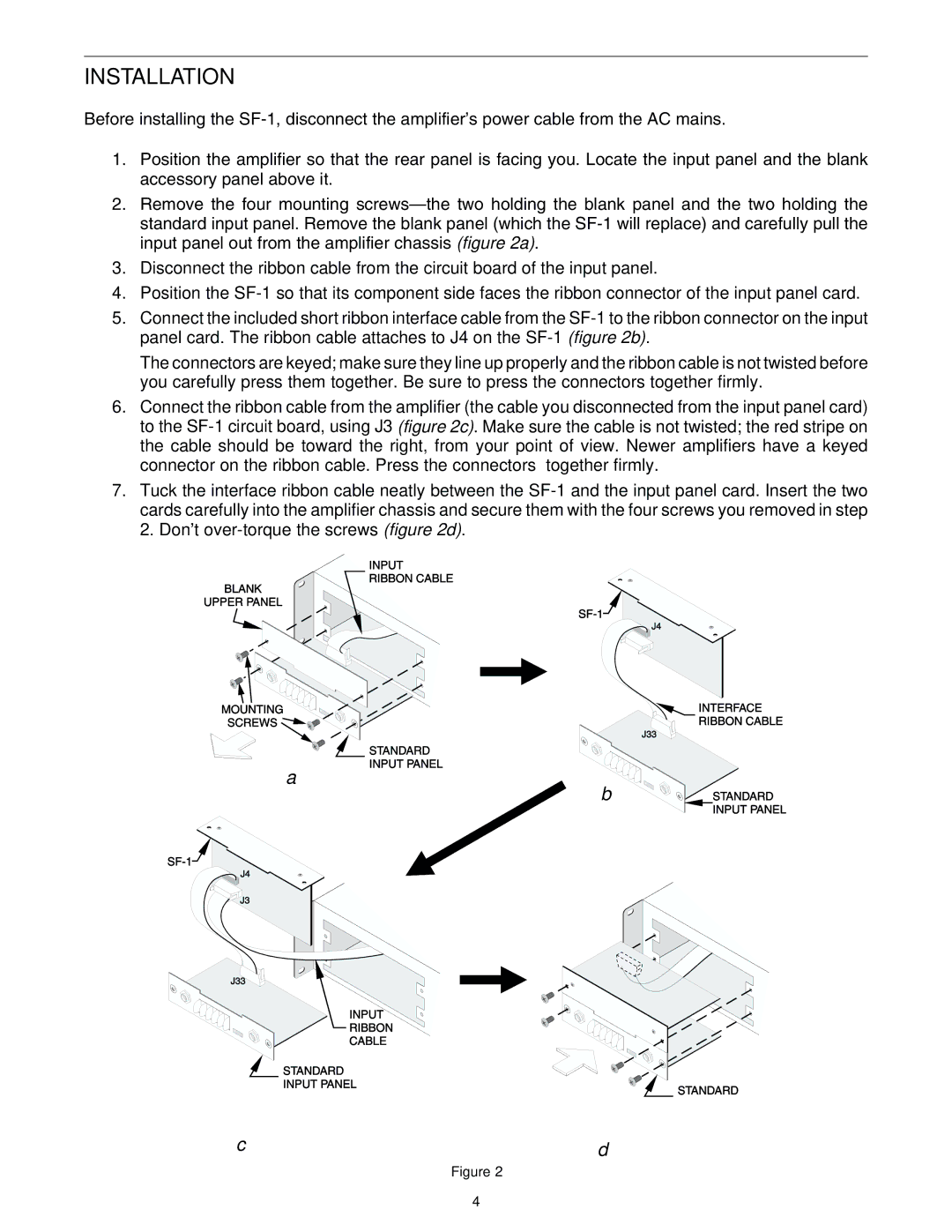 QSC Audio SUBWOOFER FILTER, SF-1 owner manual Installation 