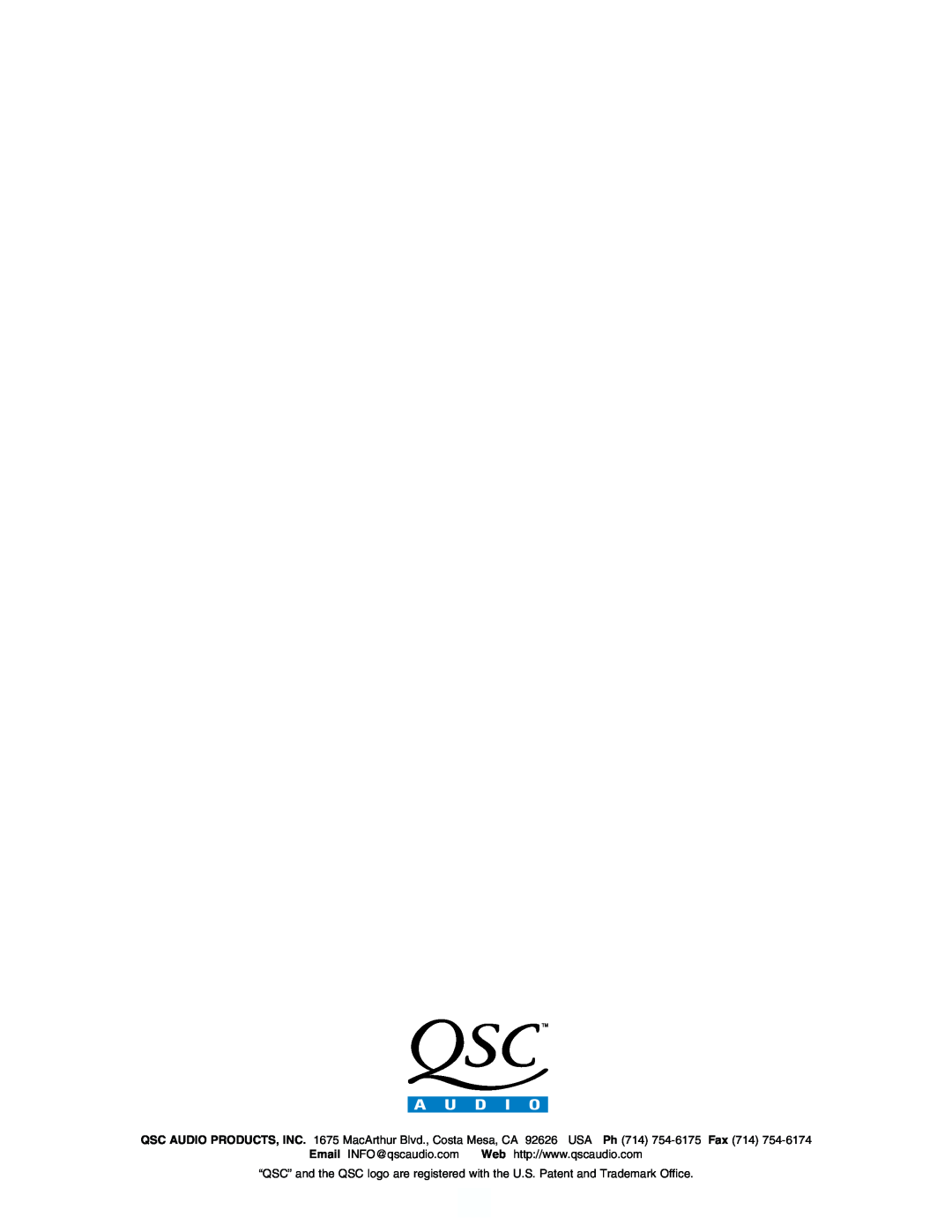 QSC Audio SUBWOOFER FILTER QSC AUDIO PRODUCTS, INC. 1675 MacArthur Blvd., Costa Mesa, CA 92626 USA Ph 714 754-6175 Fax 