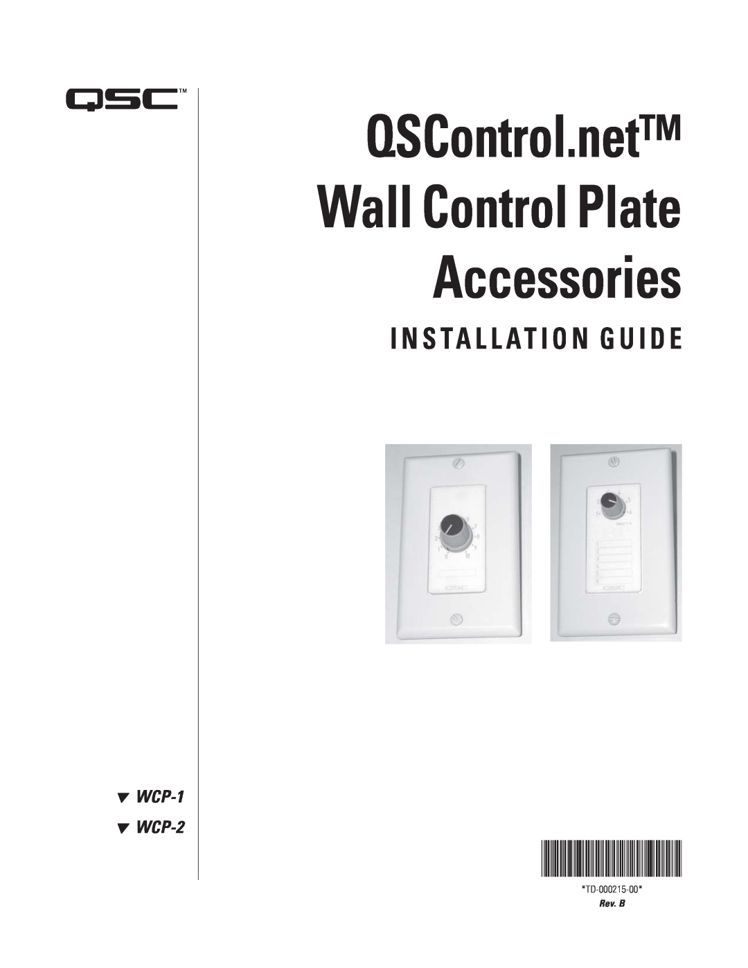 QSC Audio WCP-2 manual Accessories, Wall Control Plate, QSControl.net, TD-000215-00, I N S Ta L L At I O N G U I D E 