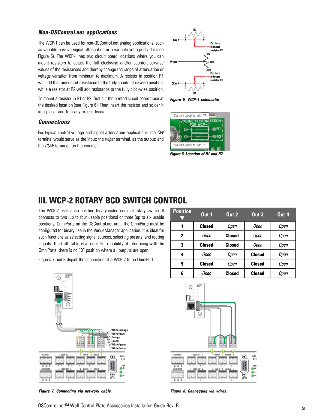 QSC Audio WCP-1 manual III. WCP-2ROTARY BCD SWITCH CONTROL, Non-QSControl.netapplications, Connections, Position 