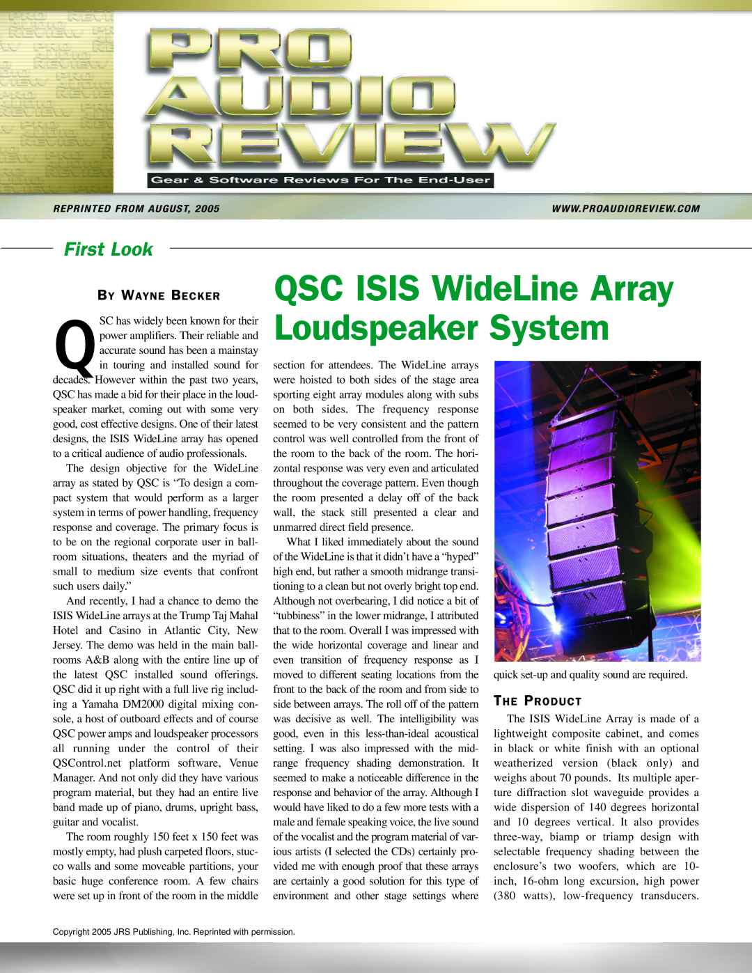 QSC Audio manual QSC Isis WideLine Array Loudspeaker System, First Look 