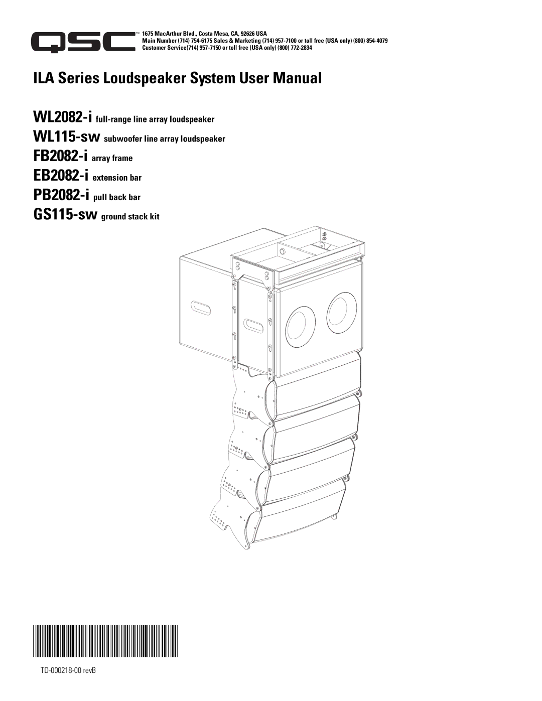 QSC Audio PB2082-I, WL2082-I, WL115-SW, FB2082-I, GS115-SW, EB2082-I user manual TD-000218-00 