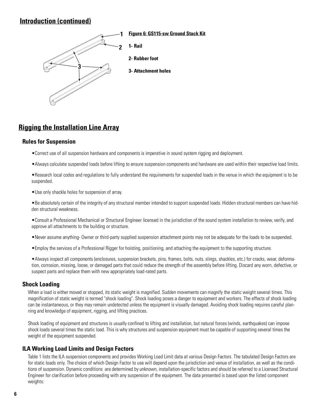 QSC Audio WL2082-I, PB2082-I, WL115-SW, FB2082-I Rigging the Installation Line Array, Rules for Suspension, Shock Loading 