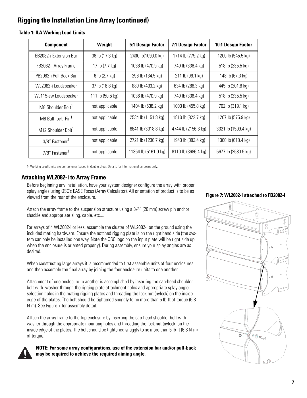 QSC Audio PB2082-I, WL2082-I, WL115-SW, FB2082-I, GS115-SW, EB2082-I user manual Attaching WL2082-i to Array Frame 