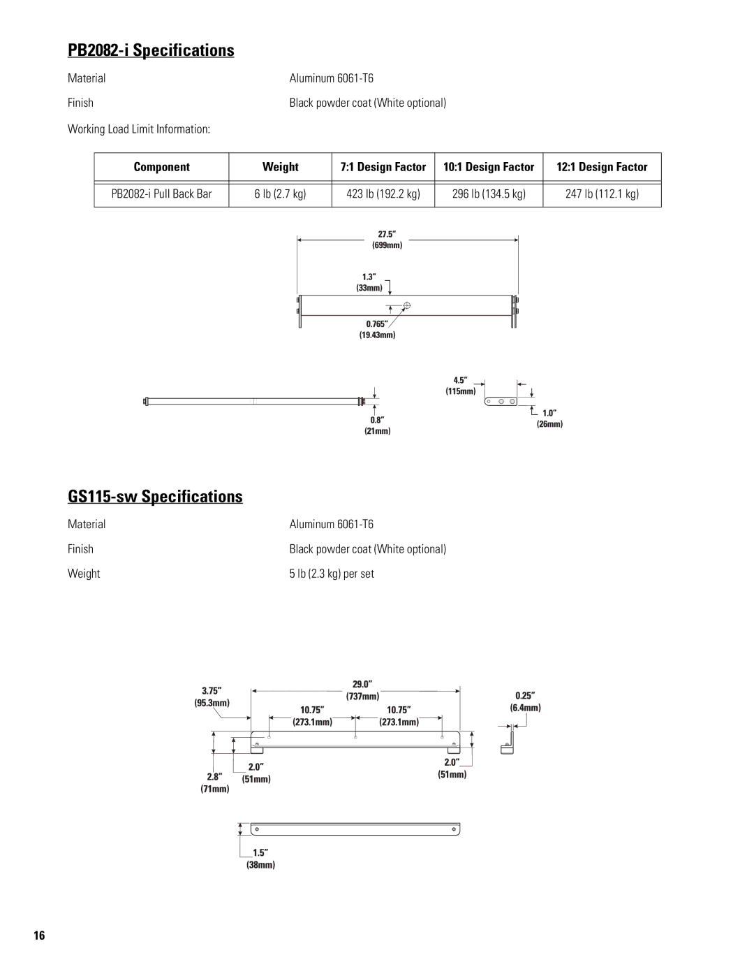 QSC Audio GS115-SW, WL2082-I, PB2082-I, WL115-SW, FB2082-I, EB2082-I PB2082-i Specifications, GS115-sw Specifications 