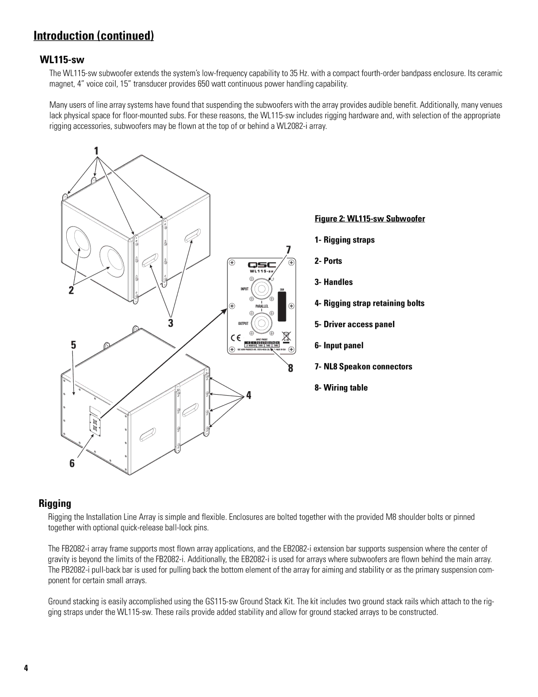 QSC Audio GS115-SW, WL2082-I, PB2082-I, WL115-SW, FB2082-I, EB2082-I user manual WL115-sw, Rigging 