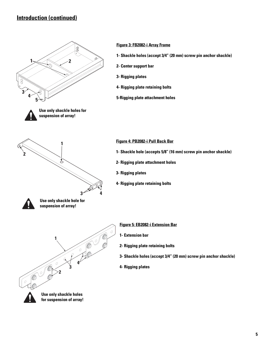 QSC Audio EB2082-I, WL2082-I, PB2082-I, WL115-SW, FB2082-I, GS115-SW user manual Use only shackle hole for suspension of array 