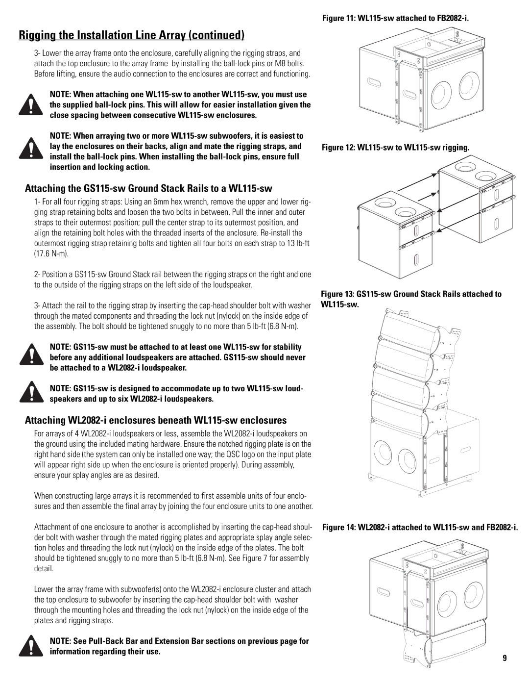 QSC Audio FB2082-I, WL2082-I, PB2082-I, WL115-SW, GS115-SW, EB2082-I Attaching the GS115-sw Ground Stack Rails to a WL115-sw 