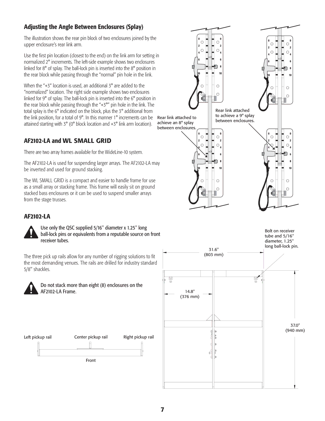 QSC Audio WL2102-w, TD-000-227-00-C user manual Adjusting the Angle Between Enclosures Splay, AF2102-LA and WL Small Grid 