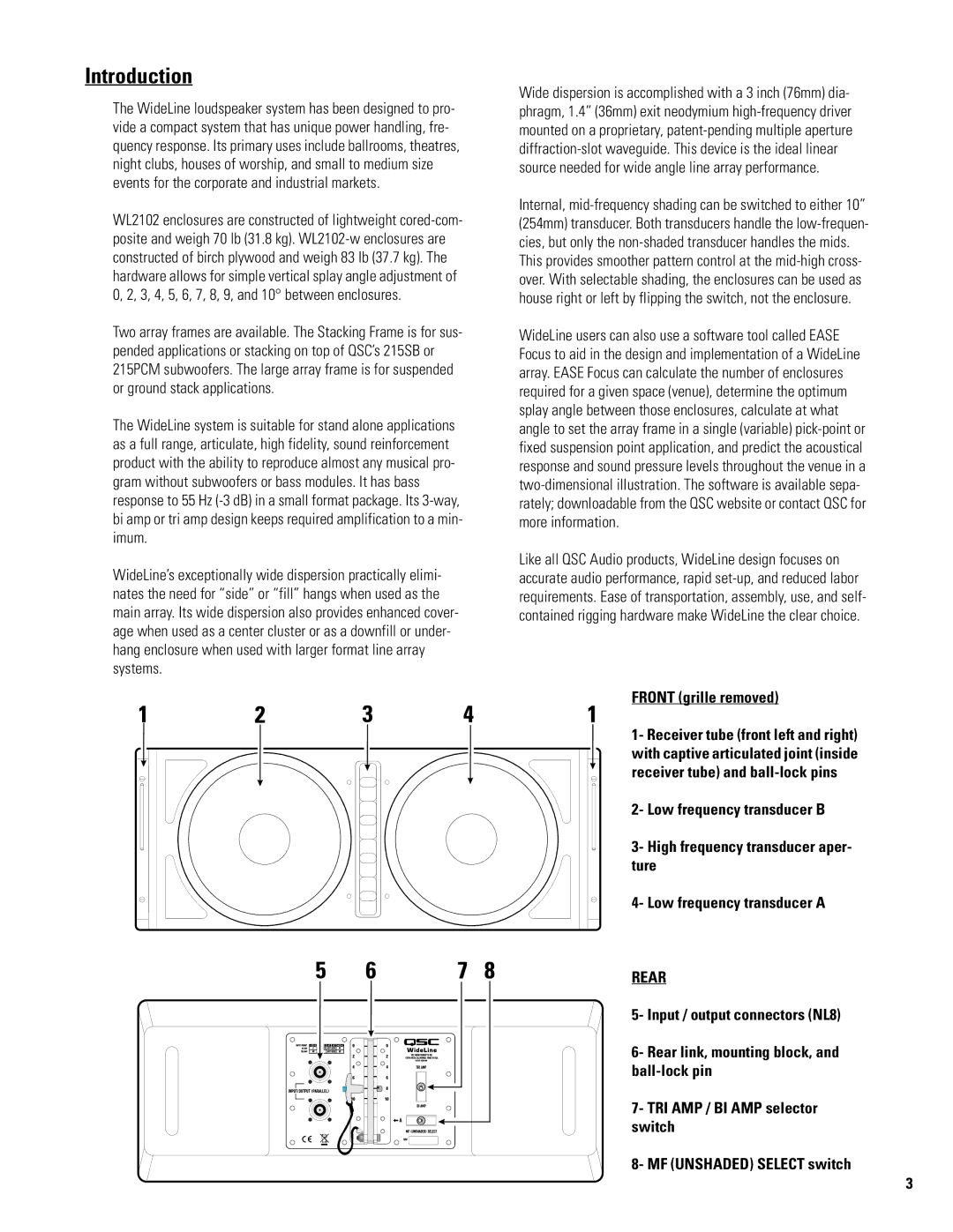 QSC Audio WL2102-w user manual Introduction, Front grille removed 