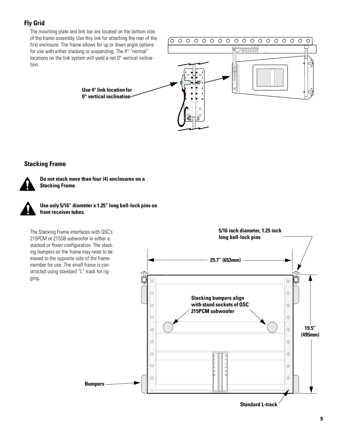 QSC Audio WL2102-w user manual Stacking Frame, Standard L-track 