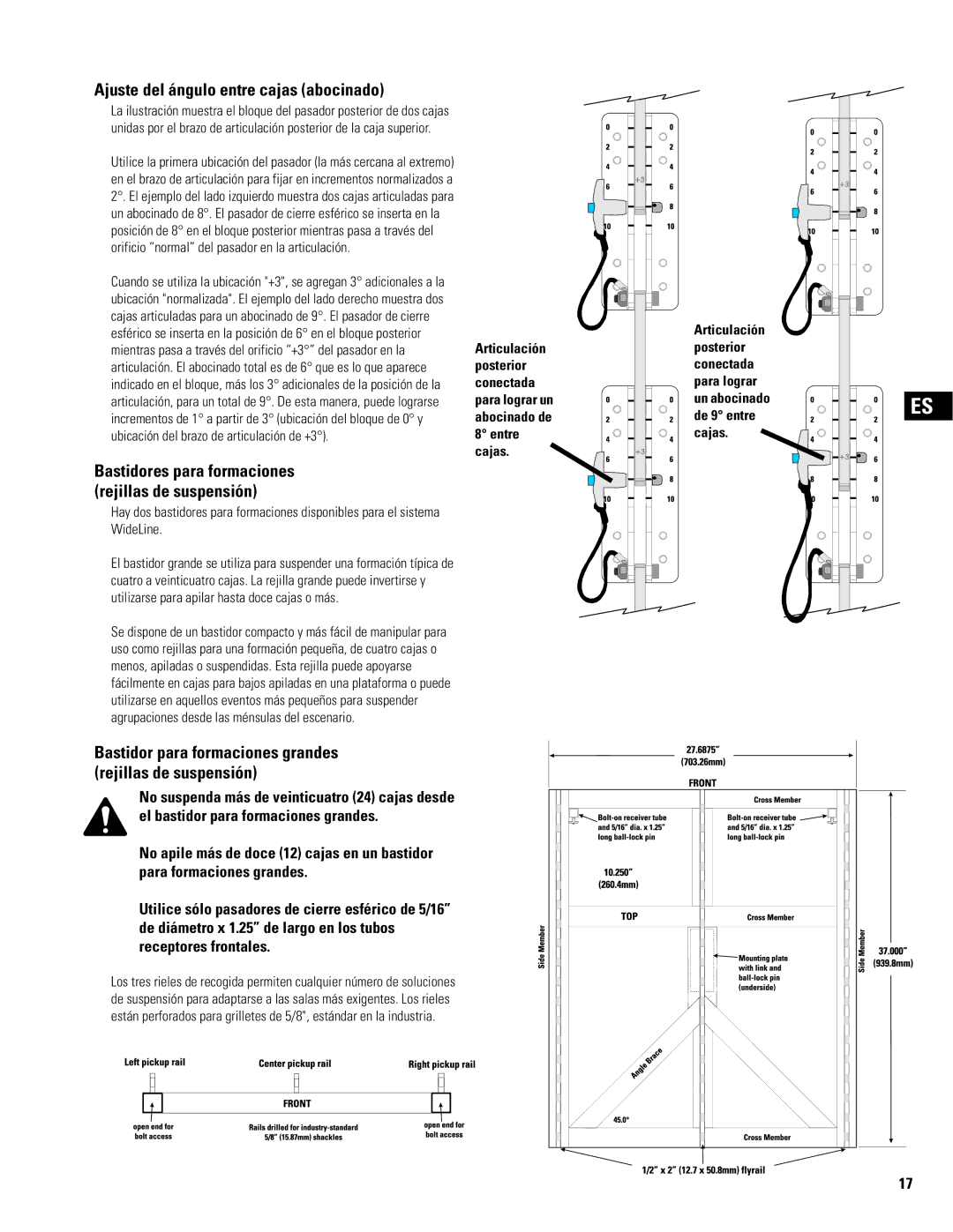 QSC Audio WL2102 Ajuste del ángulo entre cajas abocinado, Bastidor para formaciones grandes rejillas de suspensión 