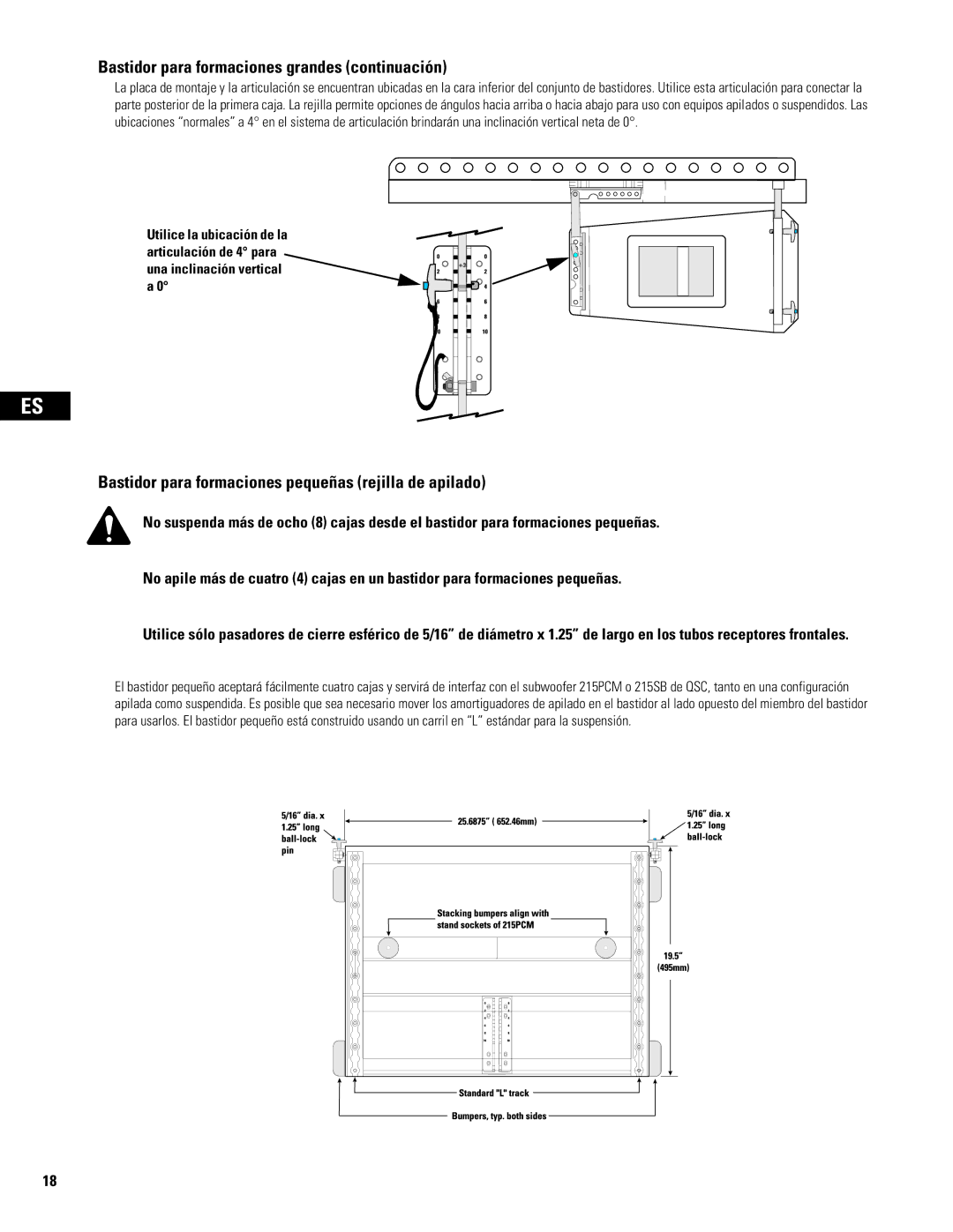 QSC Audio WL2102 user manual Bastidor para formaciones grandes continuación 