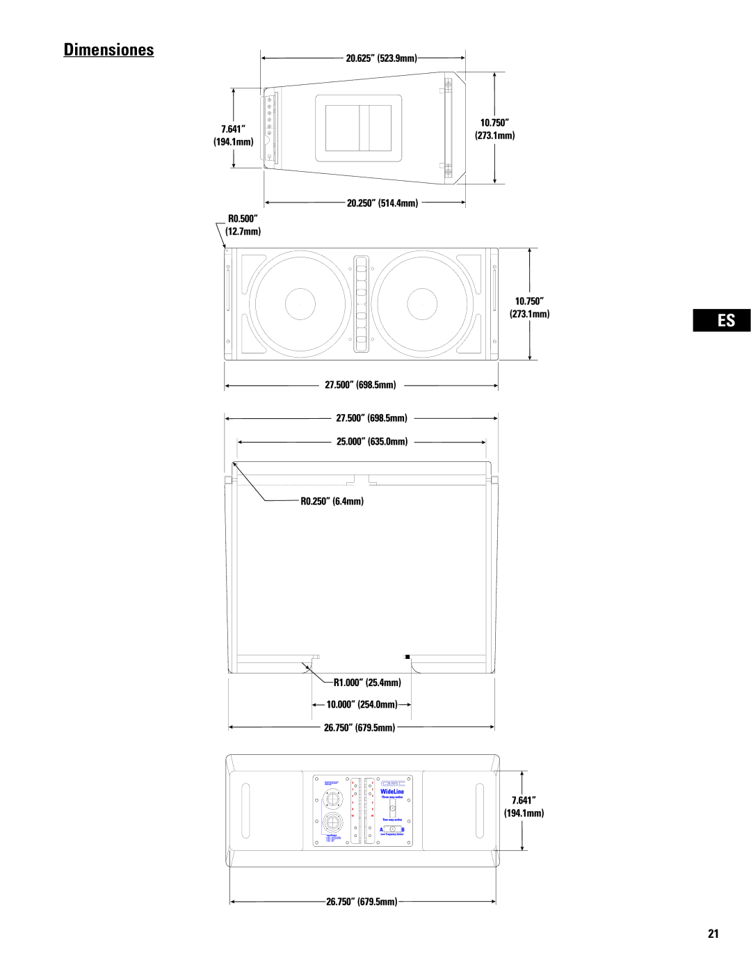 QSC Audio WL2102 user manual Dimensiones 