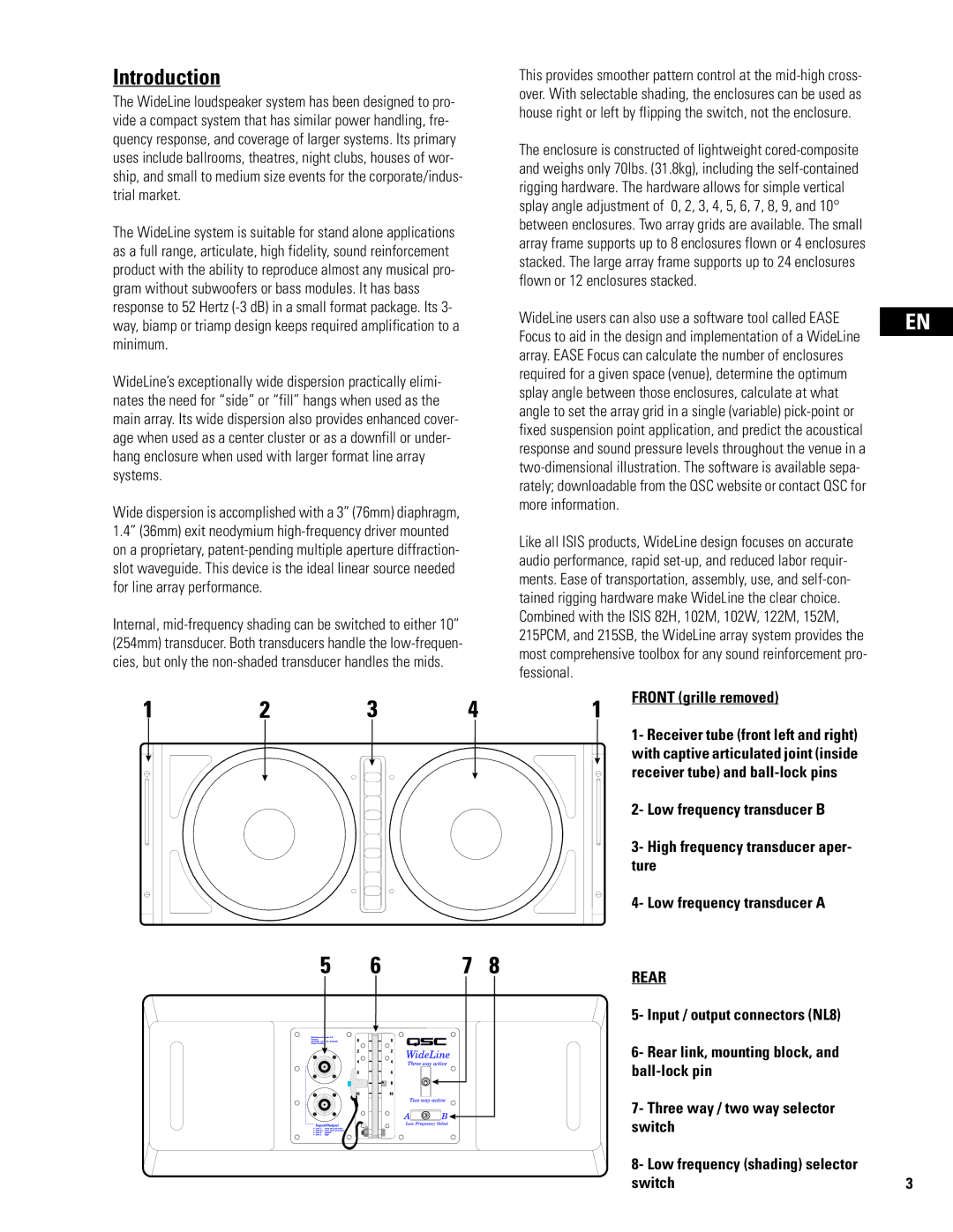 QSC Audio WL2102 user manual Introduction, Front grille removed 