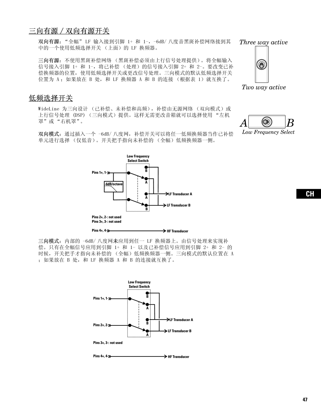 QSC Audio WL2102 user manual 三向有源 / 双向有源开关 