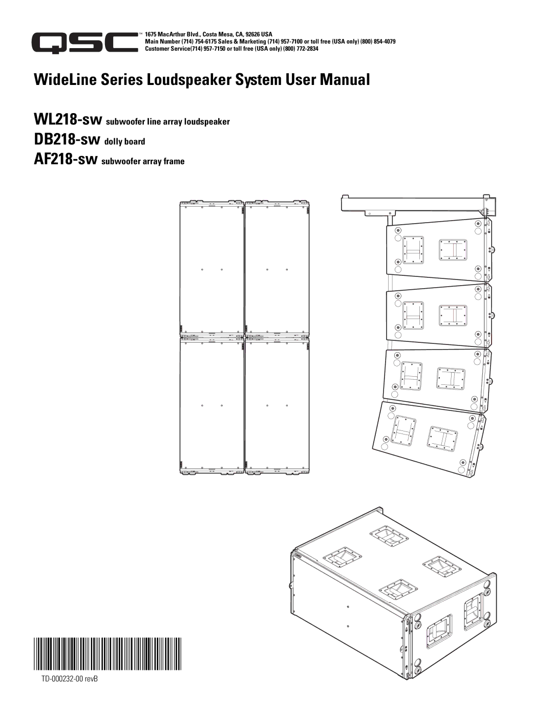 QSC Audio AF218-SW, WL218-sw, 369, Speaker System, DB218-SW user manual TD-000232-00 