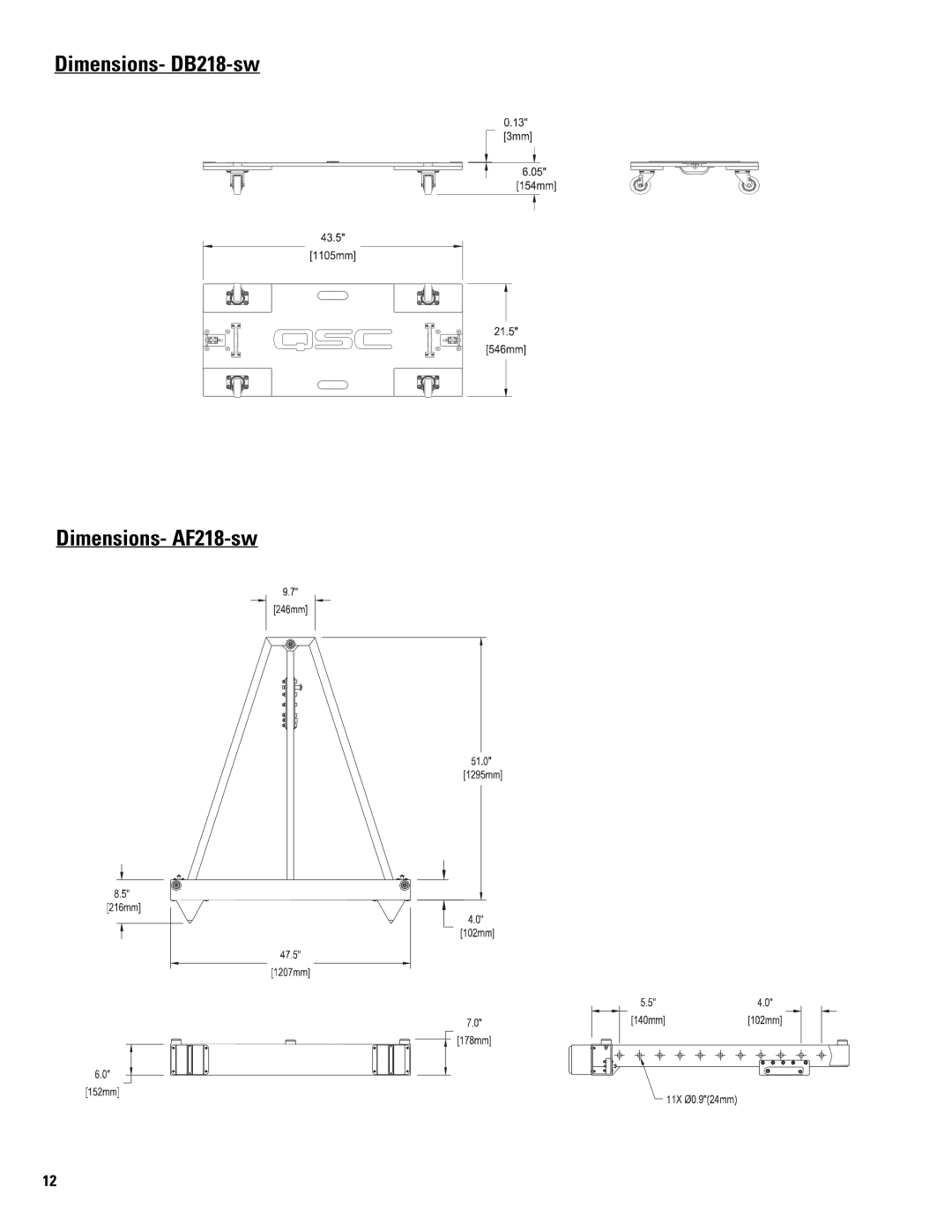 QSC Audio 369, WL218-sw, AF218-SW, Speaker System, DB218-SW user manual Dimensions- DB218-sw Dimensions- AF218-sw 