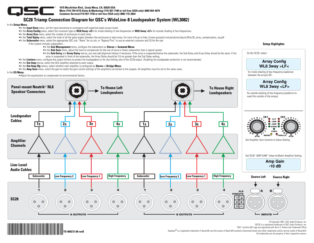 QSC Audio manual Features of the WL3082 WL3082 WL212-sw, Features of the WL212-sw 