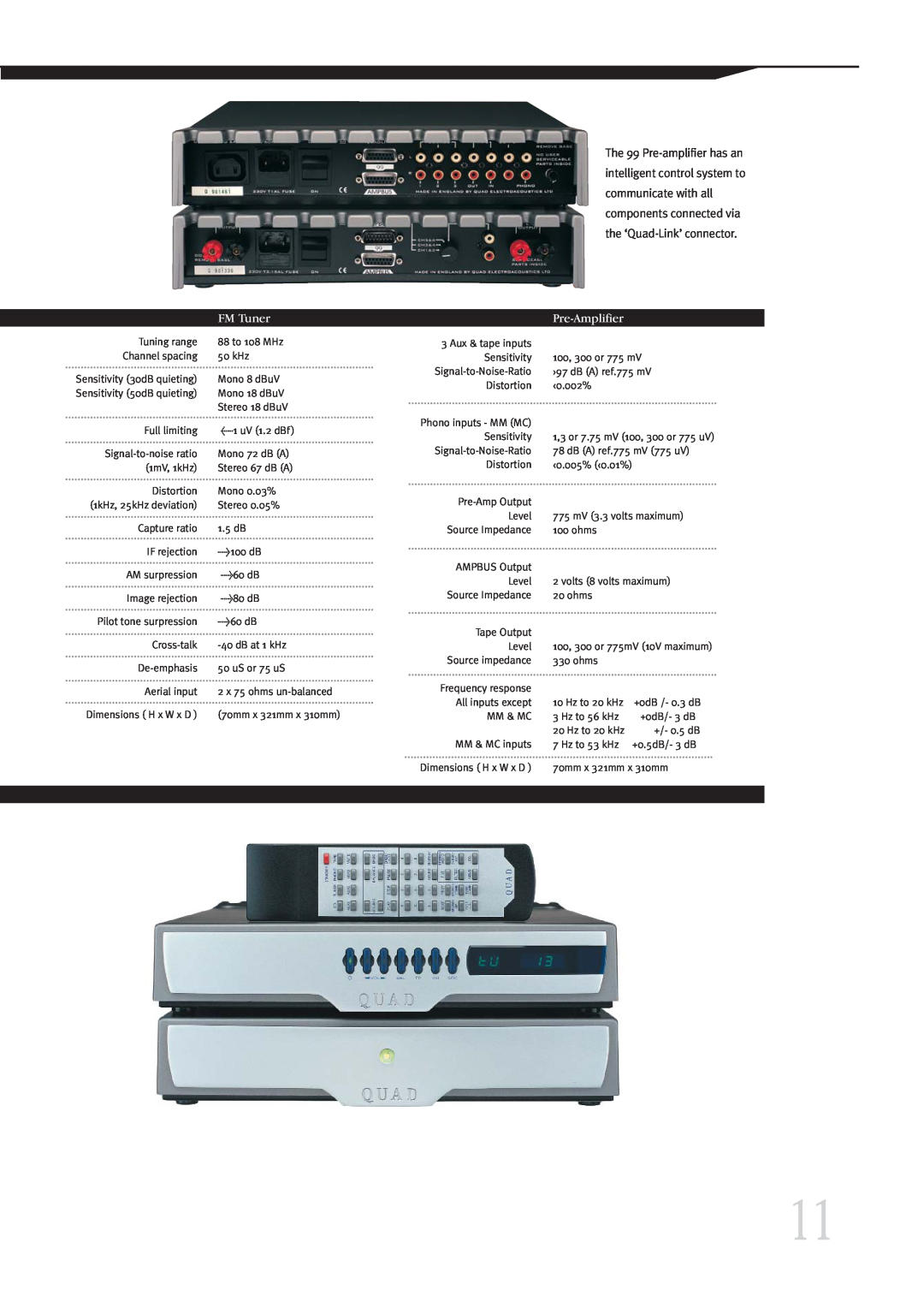 QUAD 99 Series manual FM Tuner, Pre-Amplifier 