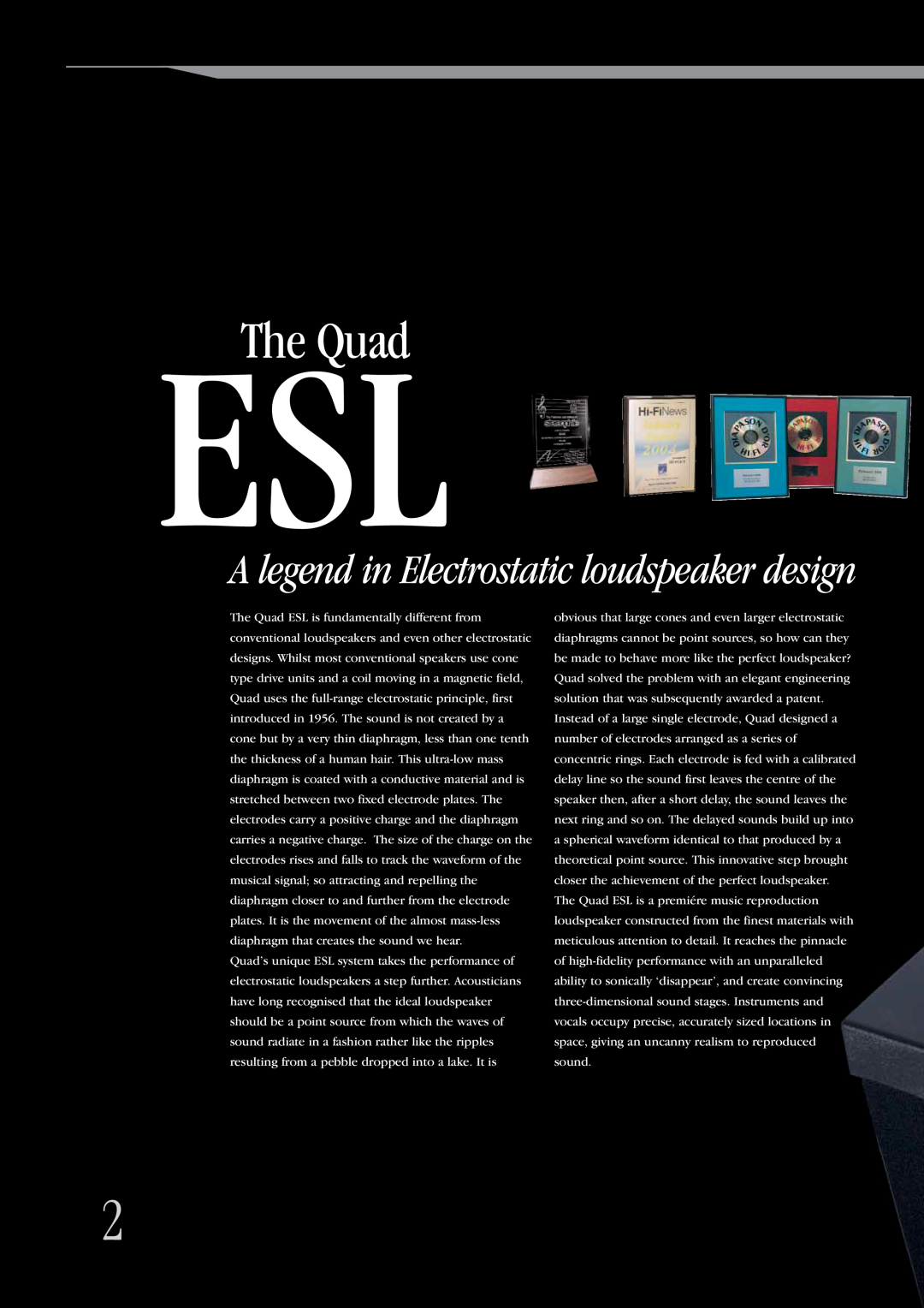QUAD Classic Series ESL manual The Quad, A legend in Electrostatic loudspeaker design 
