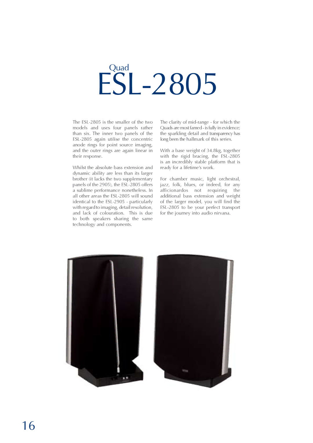 QUAD ESL 2905, ESL 2805 manual ESL-2805 