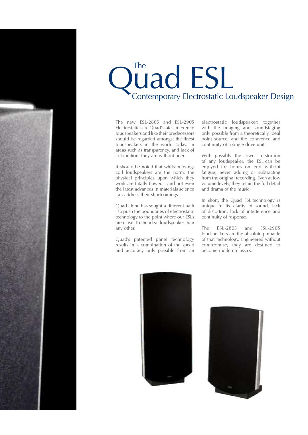 QUAD ESL 2805, ESL 2905 manual QuadThe ESL, Contemporary Electrostatic Loudspeaker Design 