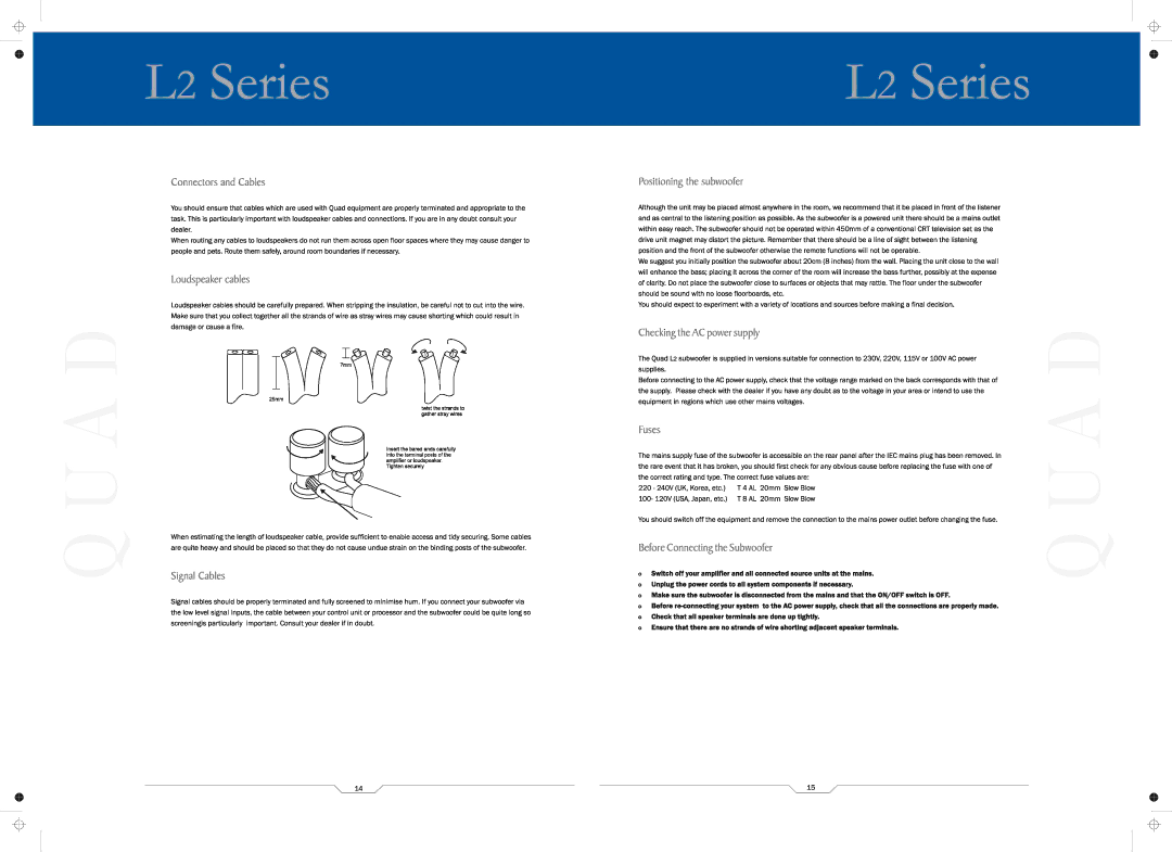 QUAD 11L2, L2 SUB, L2 CENTRE, 21L2, 12L2, 9L2, 22L2 manual 